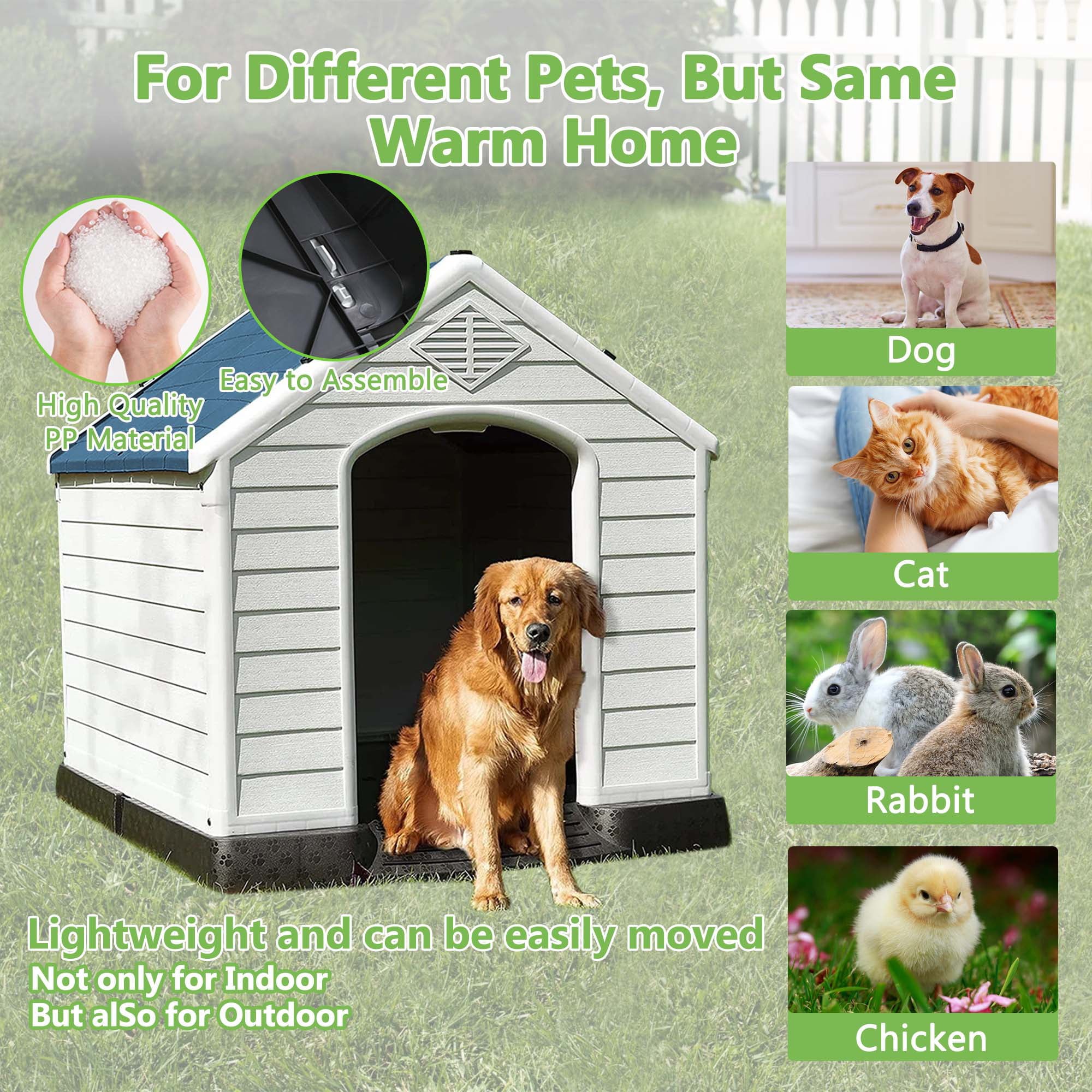 YRLLENSDAN 41/27/ 35 inch Plastic Large Dog House Outdoor， Waterproof Dog Houses for Medium Dogs House with Air Vents and Elevated Floor Indoor Weatherproof Doghouse for Small Dog