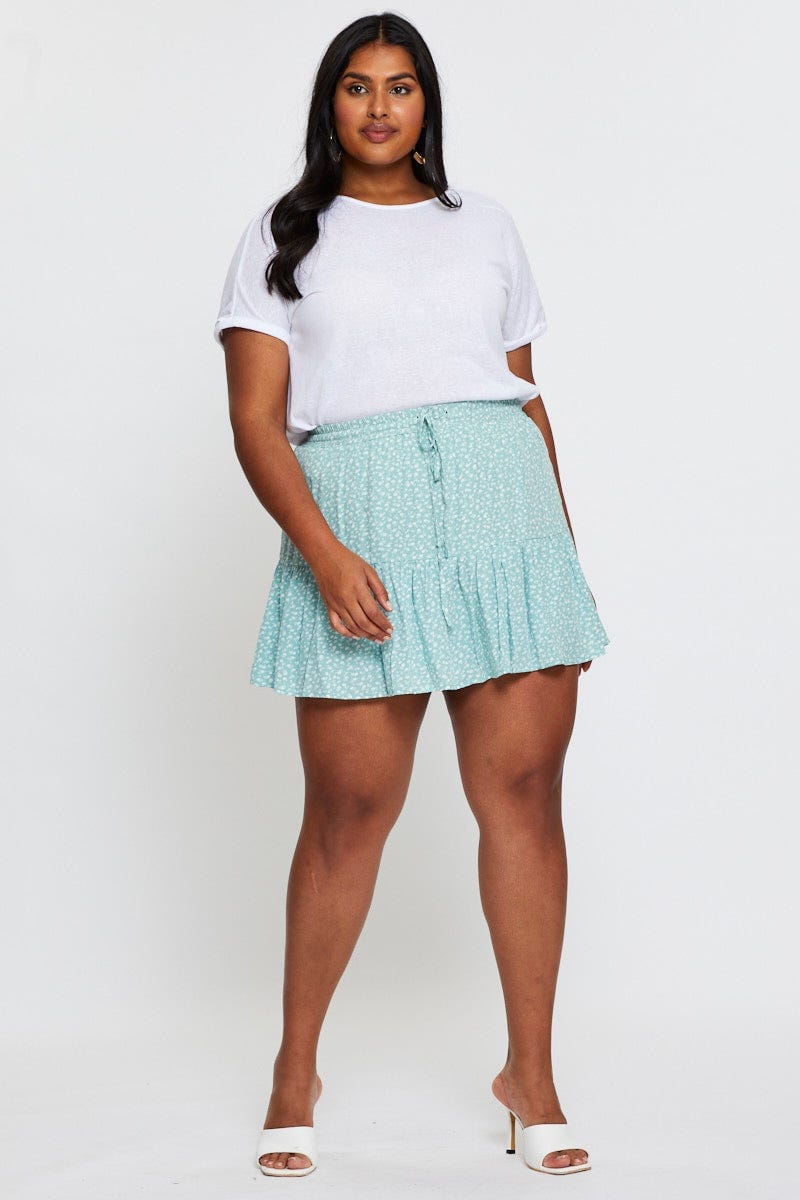 Floral Print Mini Skater Skirt Elastic Waist