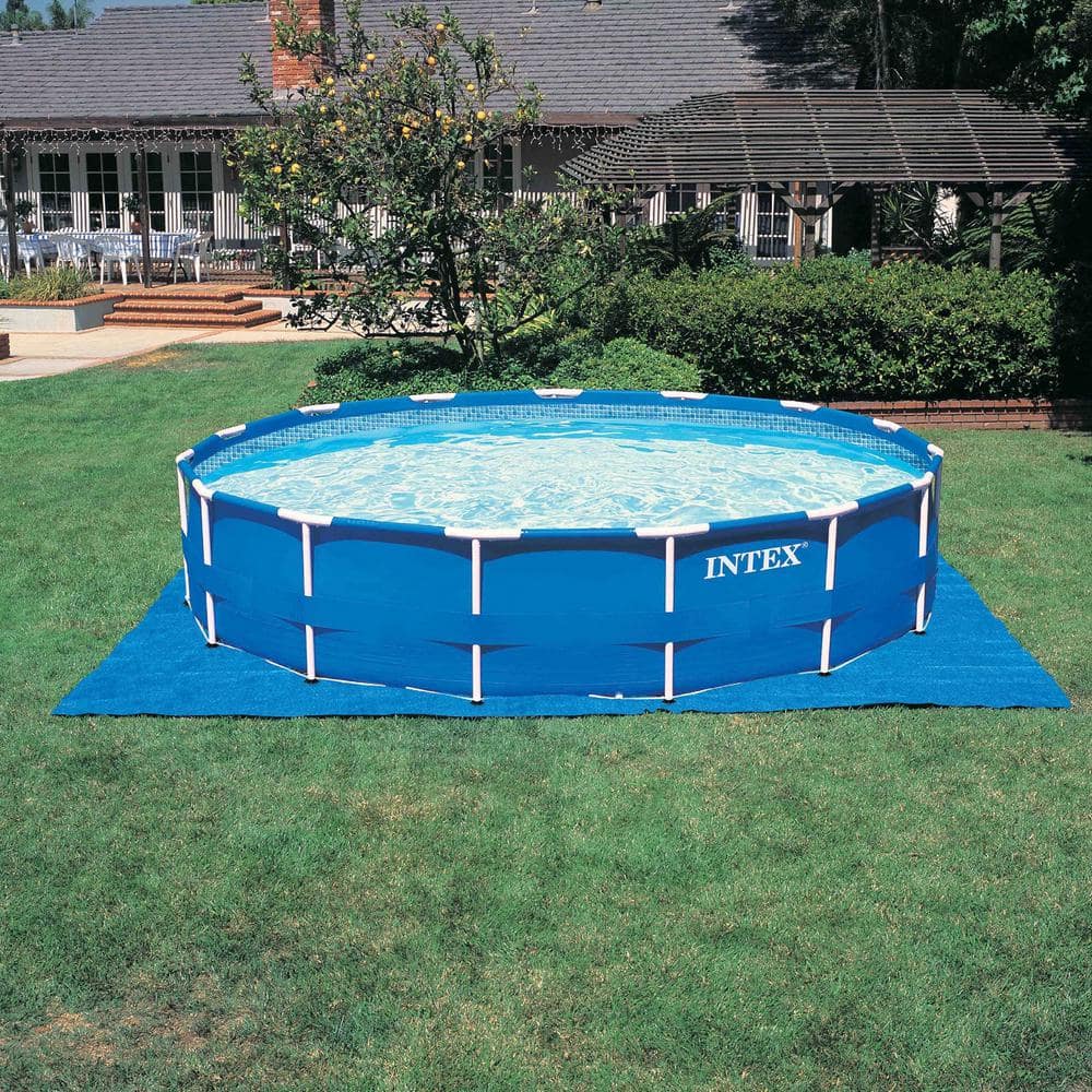 INTEX 15 ft. x 48 in. Round Metal Frame Above Ground Swimming Pool Set and 15 ft. Pool Cover 28241EH + 28032E