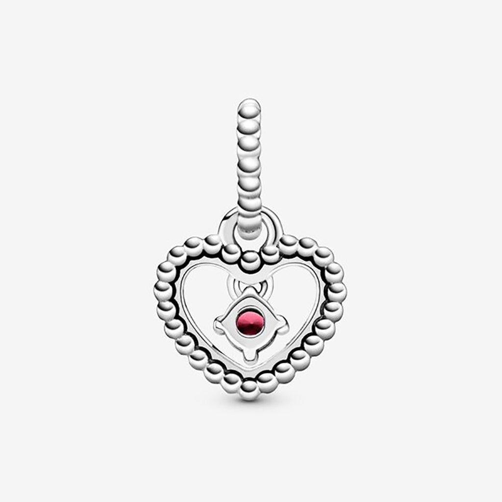 PANDORA  Dark Red Beaded Heart Dangle Charm