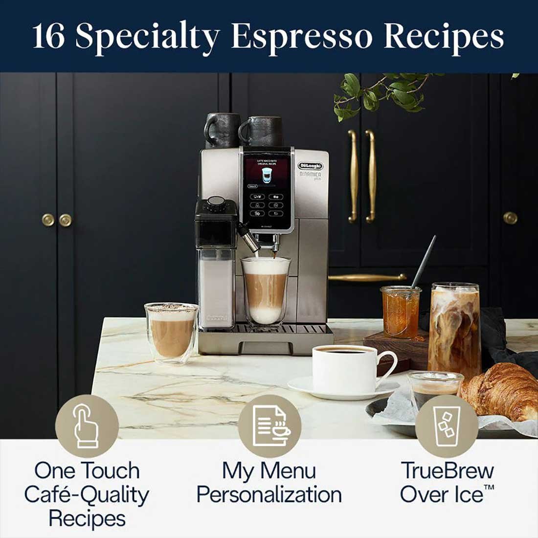 DeLonghi Dinamica Plus Titanium Smart Coffee and Espresso Machine w/ Coffee Link Connectivity App + Automatic Milk Frother