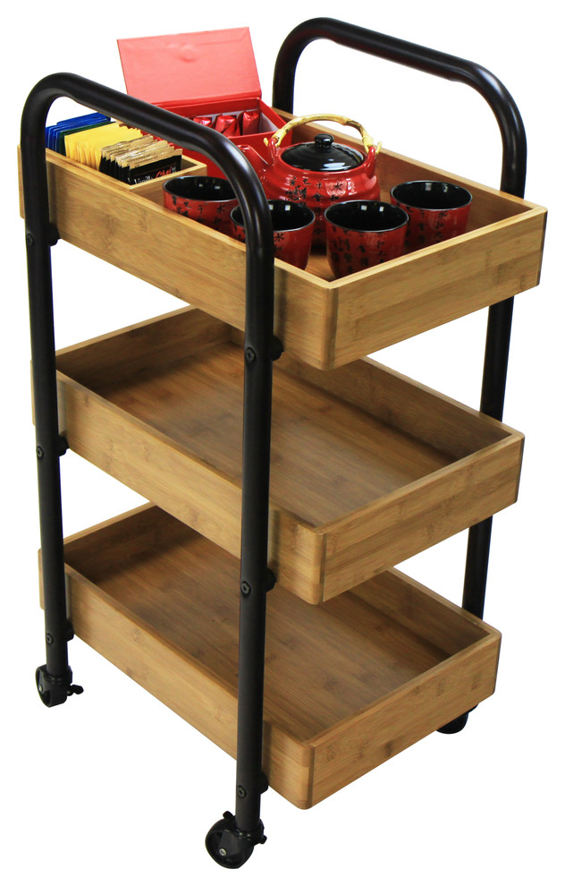 Portable Storage Cart with 3 Easy Removable Bamboo Trays   Industrial   Side Tables And End Tables   by Global Discount Store LLC  Houzz