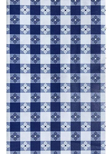 Newbridge Bistro Tavern Check Vinyl Flannel Backed Tablecloth - Cafe Checkered Indoor/Outdoor Vinyl Picnic, BBQ and Dining Tablecloth - 70? Zippered Umbrella Round, Blue