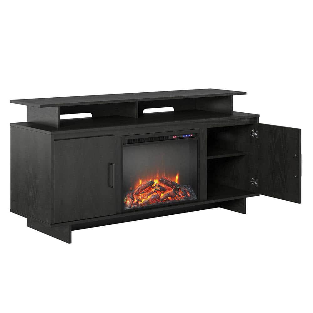 Ameriwood Home Mica Avenue 5961 in Freestanding Fireplace TV Stand in Black Oak Fits TVs Up to 74 in