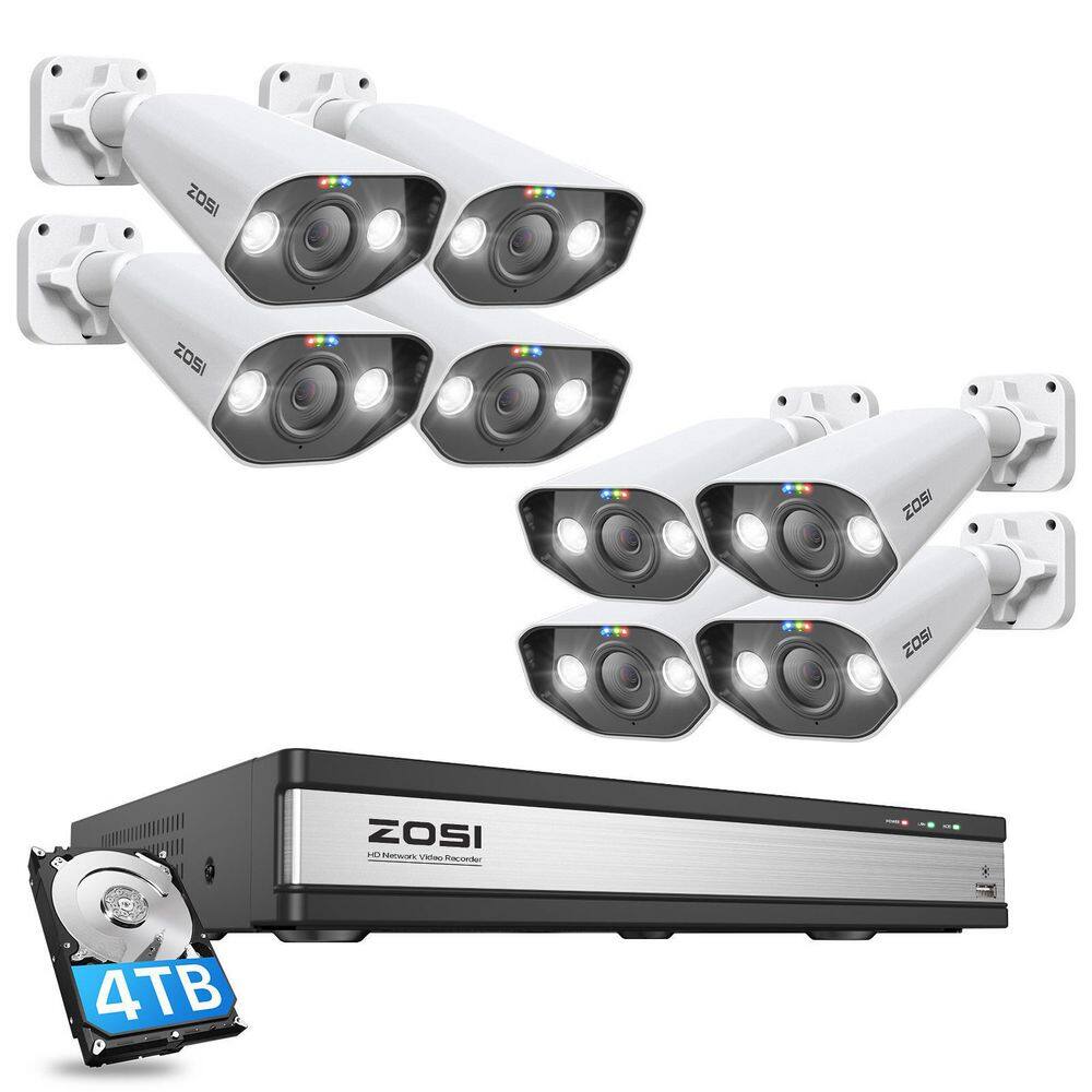 ZOSI 4K 16-Channel PoE 4TB NVR Security Camera System with 8X 5MP Wired Spotlight Cameras Color Night Vision 2-Way Audio 16SK-1825AW8-40-US-A2