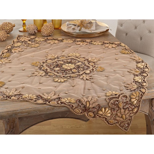 Saro Lifestyle Hand Beaded Design Tablecloth