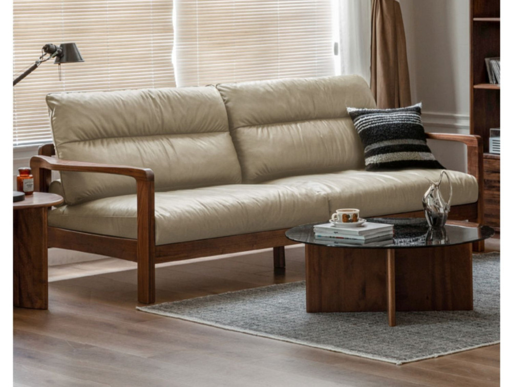 North American Black Walnut Solid Wood Light Luxury Leather Sofa   Transitional   Sofas   by GVAwood  Houzz