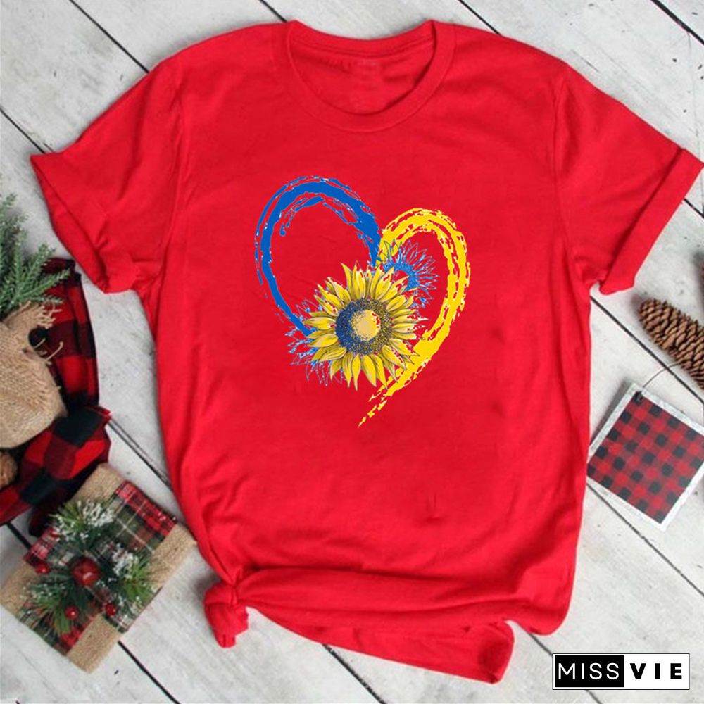 Cool Ukraine Flag Sunflower Vintage Ukrainian Lovers Ukraine Print Women Graphic T-Shirt Summer Y2K Top Casual Oversized T Shirt