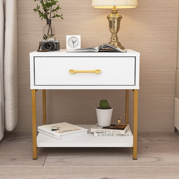 -Drawer Modern Nightstand - Bedside End Table - White/Black|