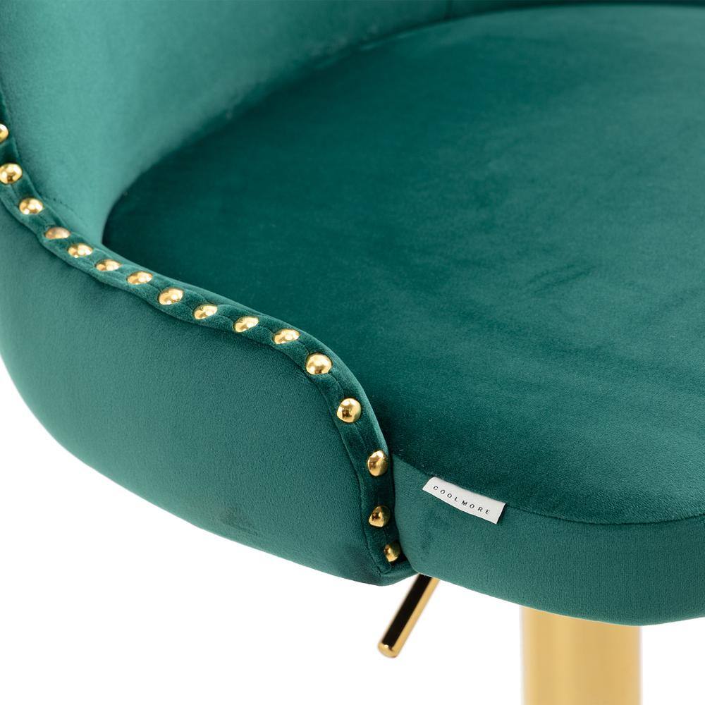 ANBAZAR Counter Height Bar Stool, Tufted Upholstered Bar Chair, Bar Stool with Nail Back and Footrest, Bar, Dining Area, Emerald WJZ-123A