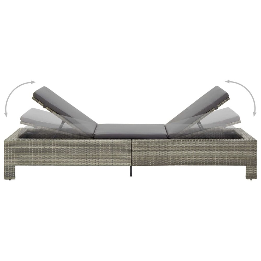 vidaXL Sunbed with Cushion Gray Poly Rattan