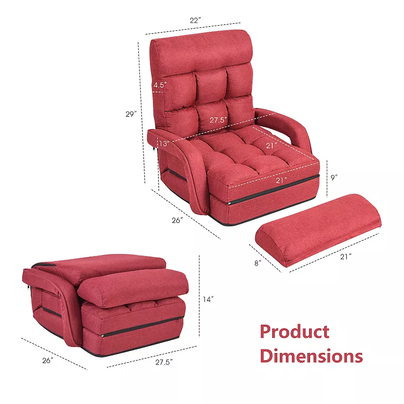 Folding Lazy Floor Chair Sofa With Armrests And Pillow