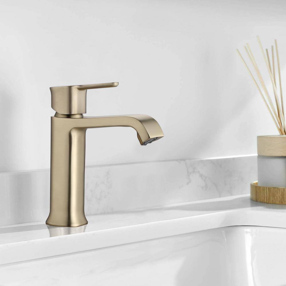 PROOX Single Handle Single Hole Bathroom Faucet with Brass Deckplate and Drain Assembly in Brushed Gold PRAA311BG