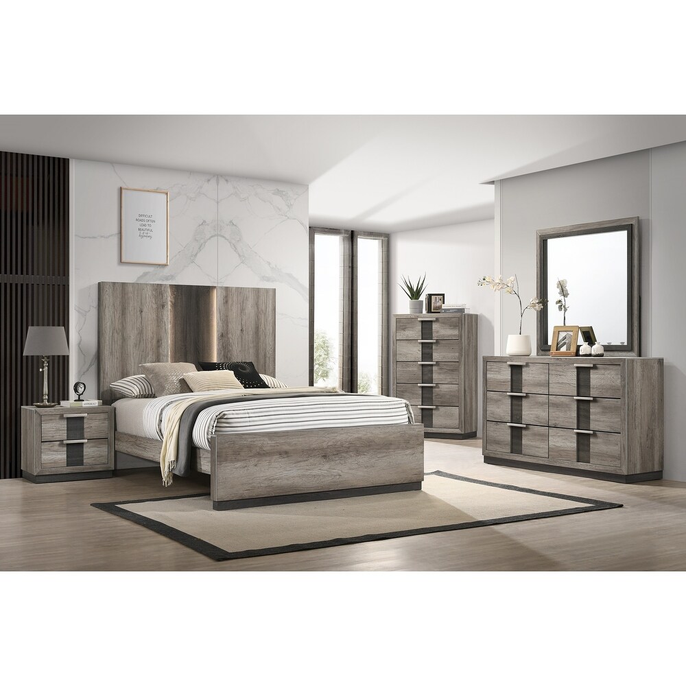 Eirena 6 Piece Light Brown Panel Bedroom Set