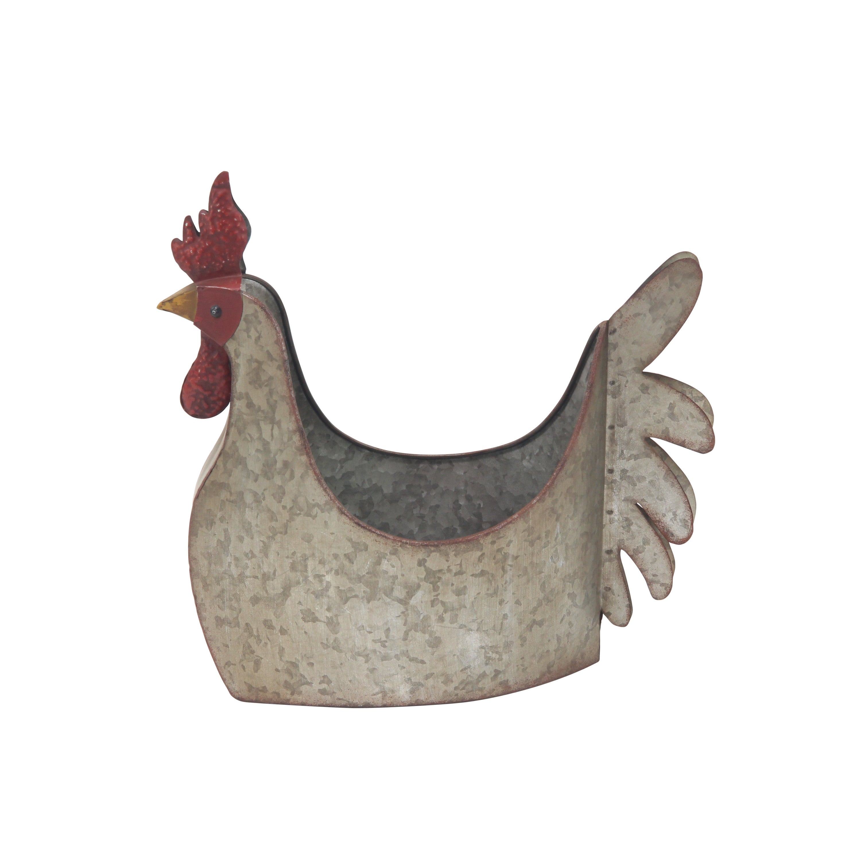 DecMode 12" x 16" Indoor Outdoor Gray Metal Rooster Planter