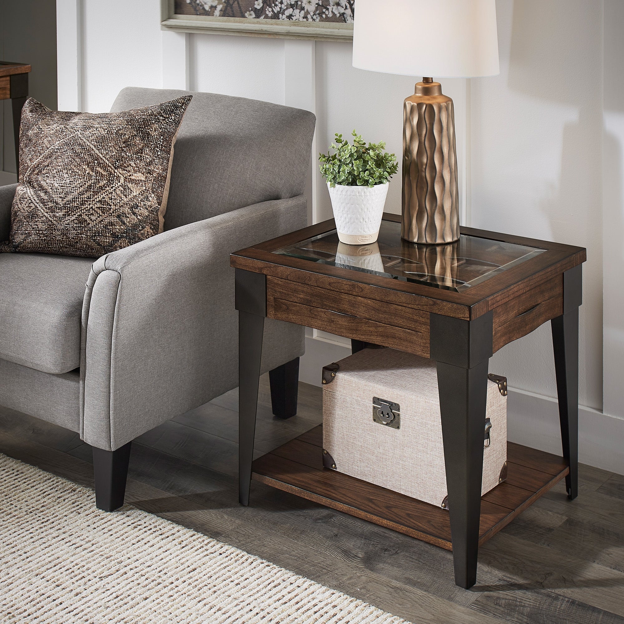 Cain Dark Brown Wood and Metal End Table by iNSPIRE Q Modern - End Table