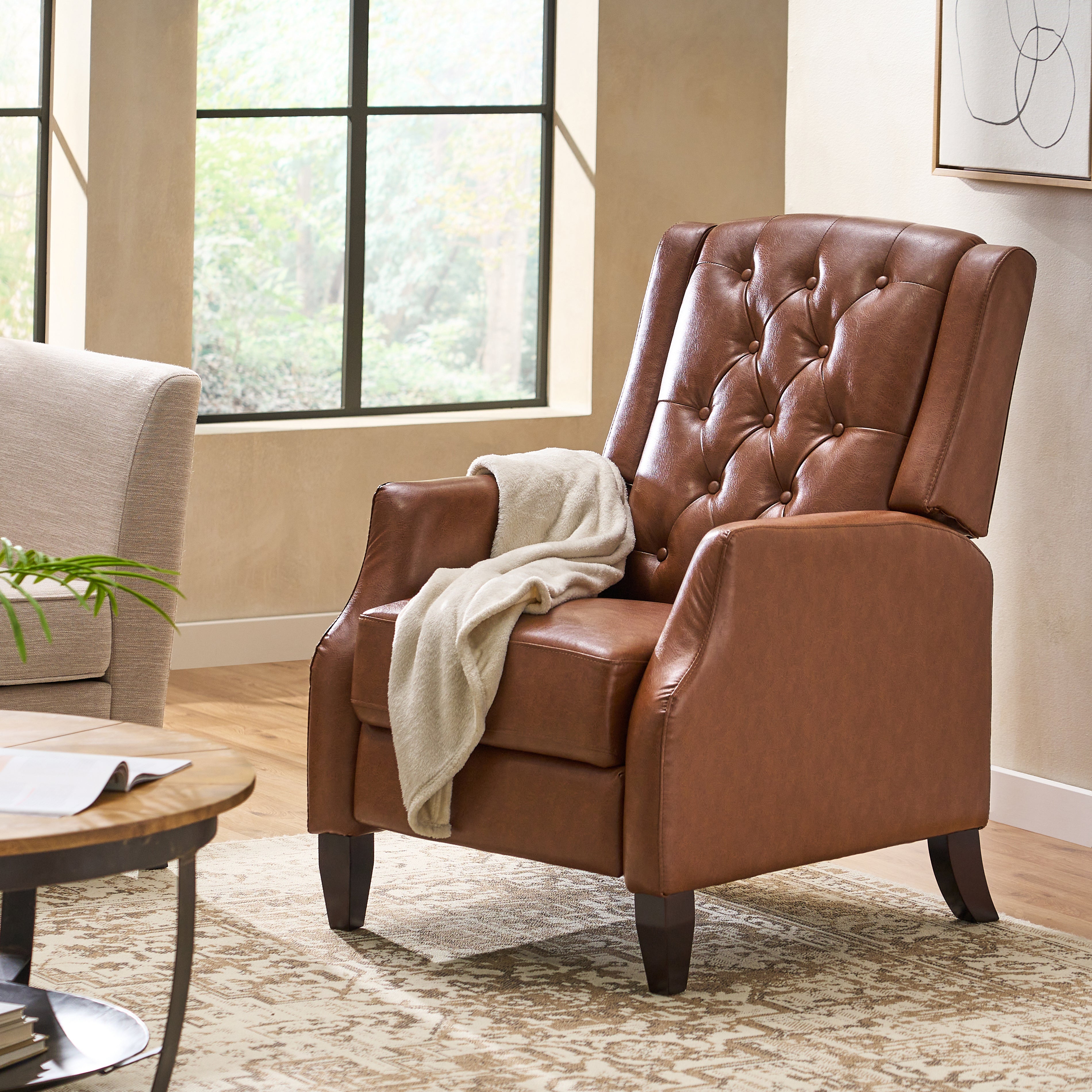 Loubar Contemporary Faux Leather Tufted Pushback Recliner