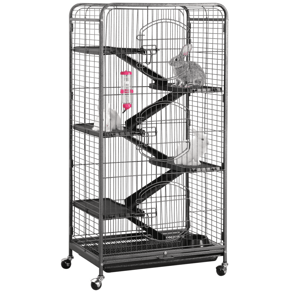 Easyfashion 6 Levels Rolling Pet Cage for Small Animals Black