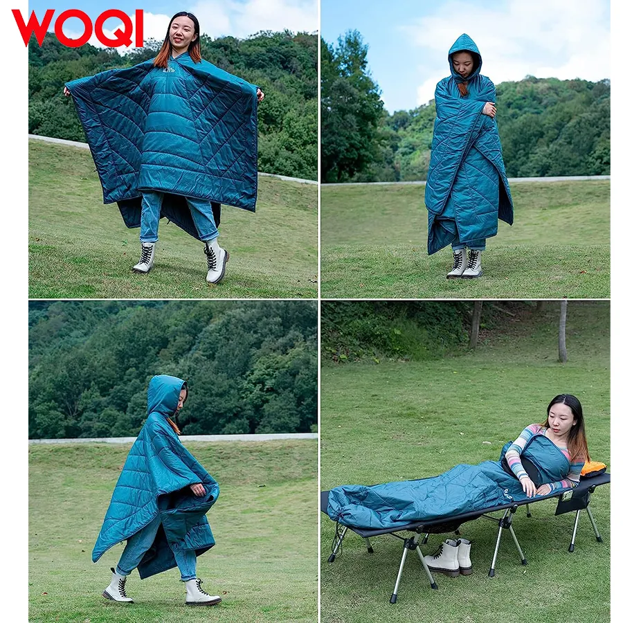 WOQI hooded insulated camping blanket  wearable cape and poncho  ultra lightweight and compact