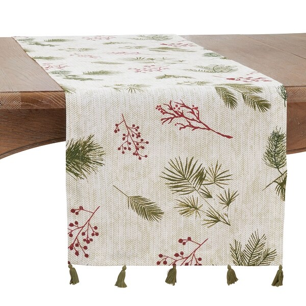 Holiday Table Runner With Pine needle and Red Berry Design