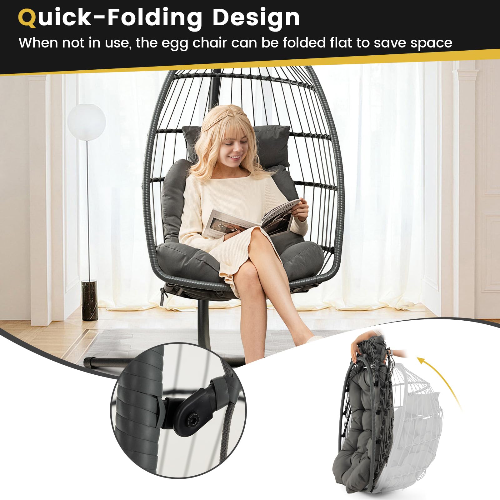 Giantex Foldable Hanging Egg Chair - Egg Swing Hammock Chair