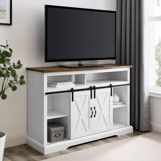 Walker Edison Furniture Company 52 in. White Reclaimed Barnwood TV Stand with storage Doors (Max tv size 58 in.) HD8400