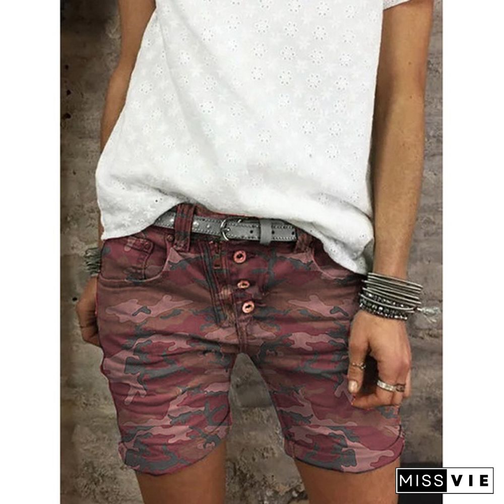 Women Summer Denim Shorts Slim Stretch Camouflage Jeans Shorts Ladies Casual Short Pants