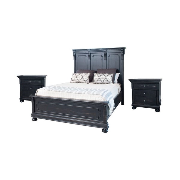 Abbyson Hendrick Distressed Black Wood 3 Piece Bedroom Set - - 28077611