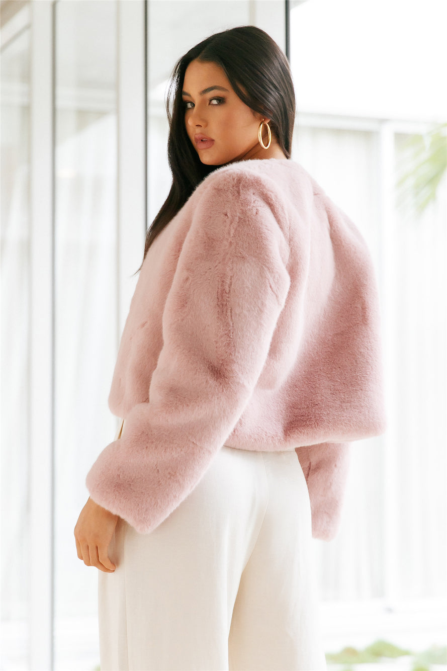 Deluxe Macaron Faux Fur Cropped Jacket Pink