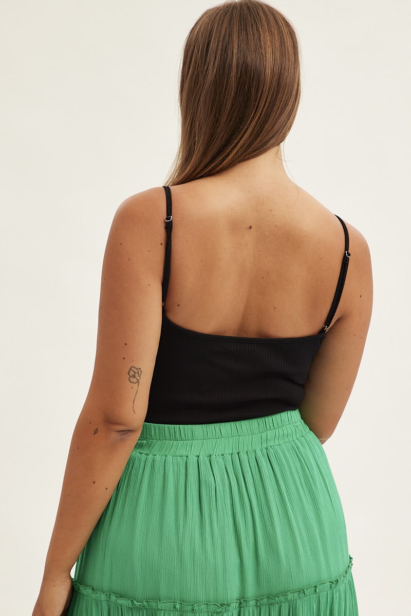 Black Sleeveless Bodysuit Rib Jersey Cutout