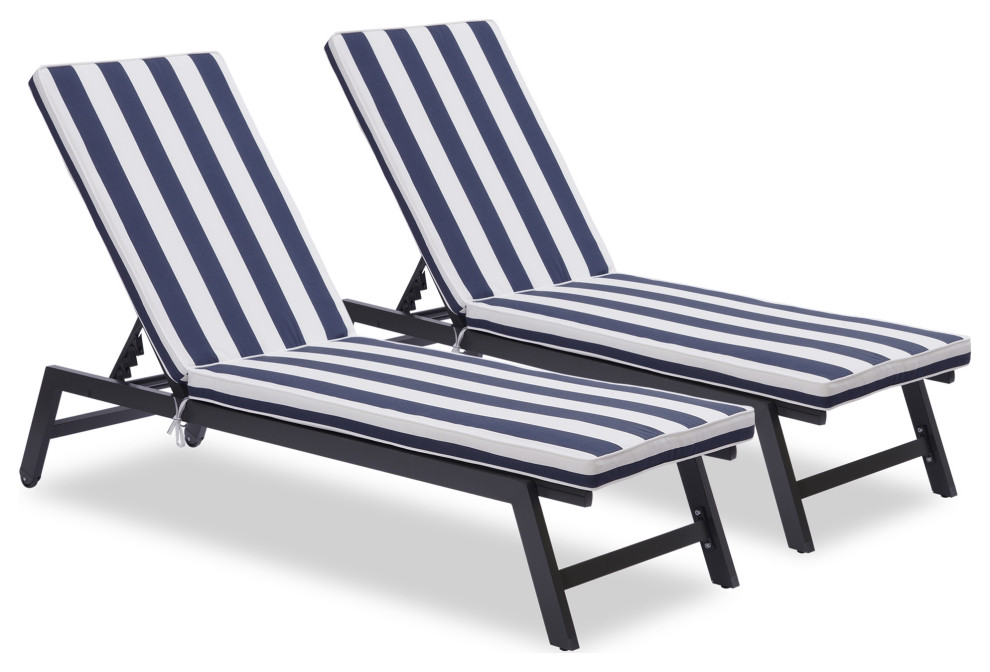 Outdoor Chaise Lounge Chair Set With Cushions  Set of 2   Beach Style   Outdoor Chaise Lounges   by AquaView Inc  Houzz