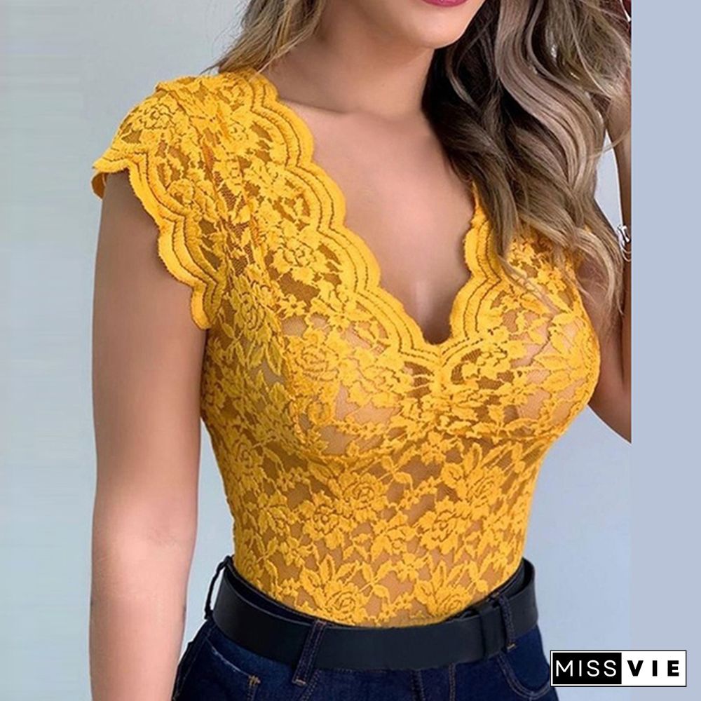 Women Sexy V Neck Lace Vest Top Sleeveless Solid Wire Free Tops Female Elegant Clothing Ladies Casual Plus Size Underwear