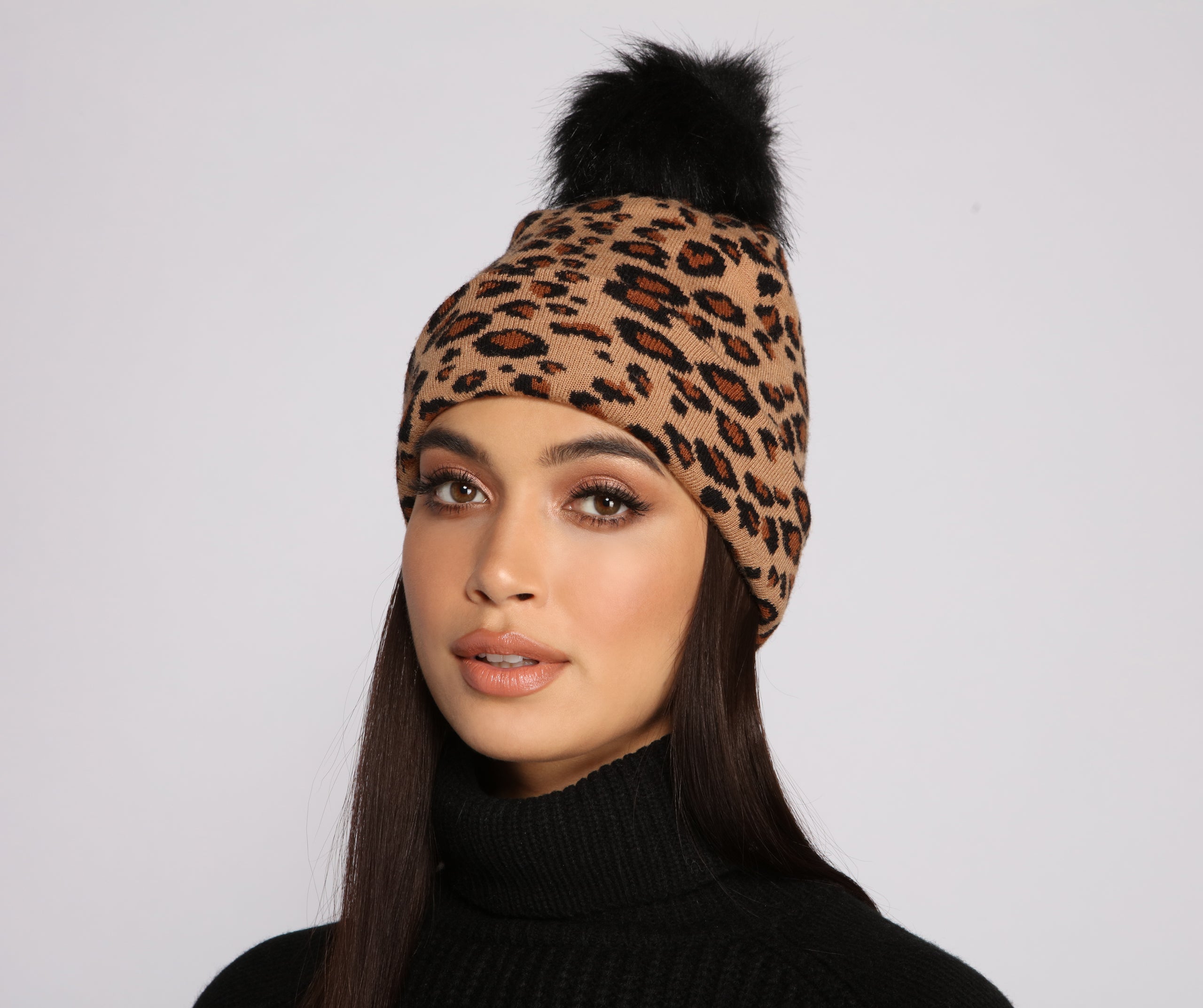 Leopard Print Pom Pom Beanie