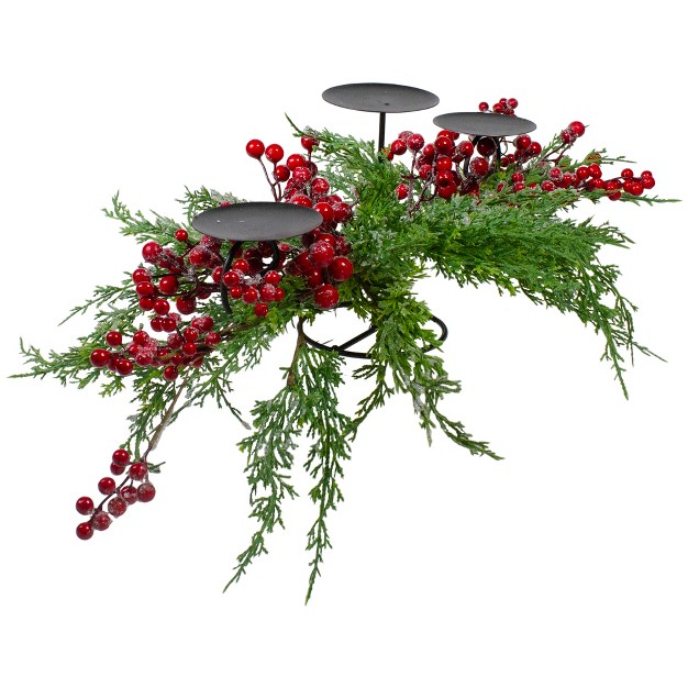 Frosted Red Berry Candle Holder Christmas Tabletop Decor