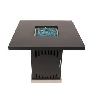 Pleasant Hearth Halifax 30 in. x 27 in. Square Steel Propane Gas Fire Pit Table in Black with Glass Fire Rocks OFG467T