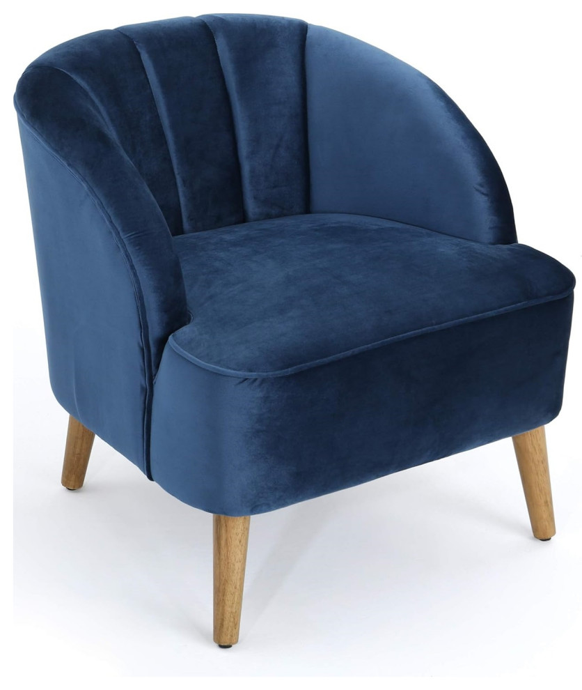 Modern Accent Chair  Cushioned Seat With Channel Tufted Back  Cobalt  ampWalnut   Transitional   Armchairs And Accent Chairs   by Declusia  Houzz