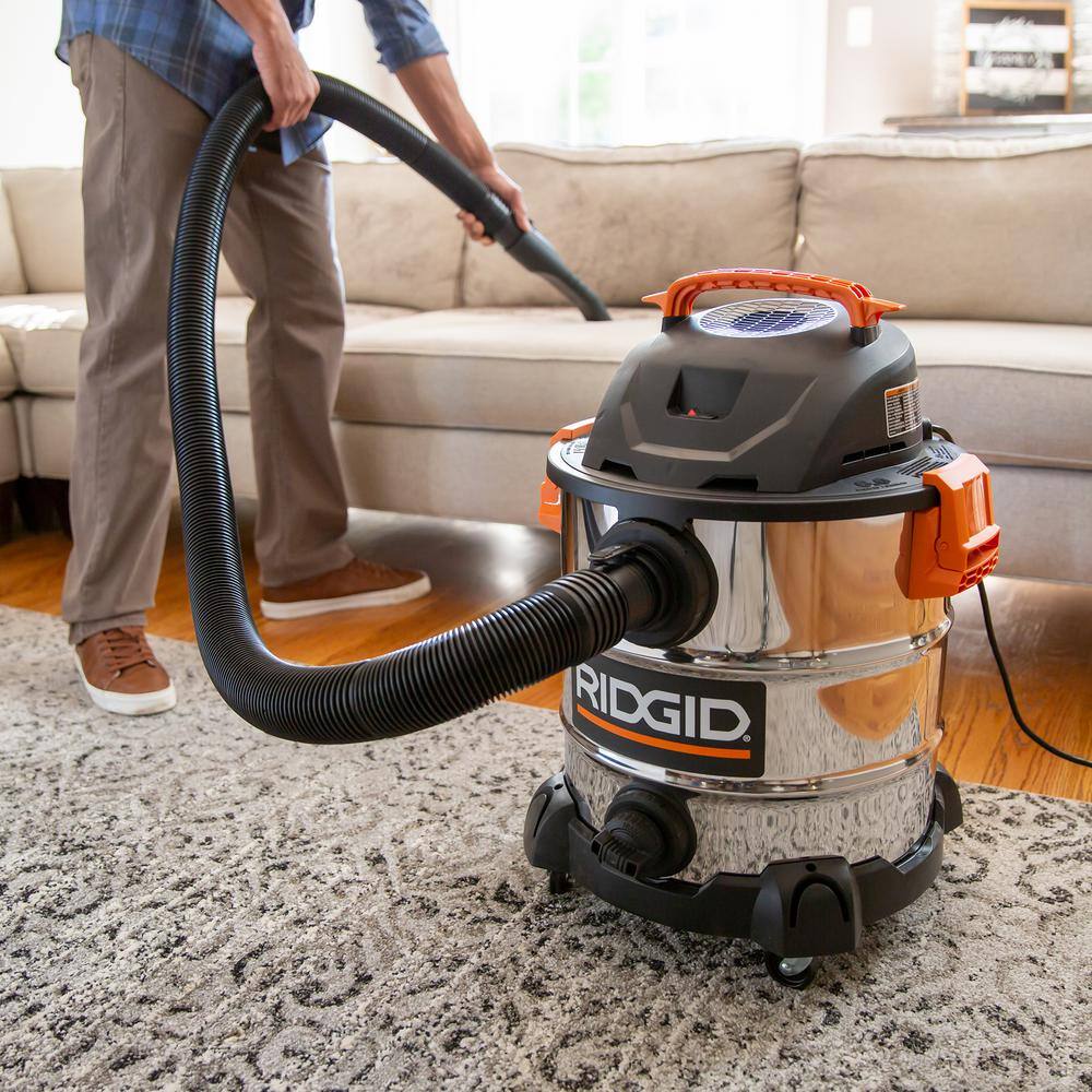 RIDGID 10 Gallon 6.0 Peak HP Stainless Steel WetDry Shop Vacuum with Filter Locking Hose and Accessories WD1060