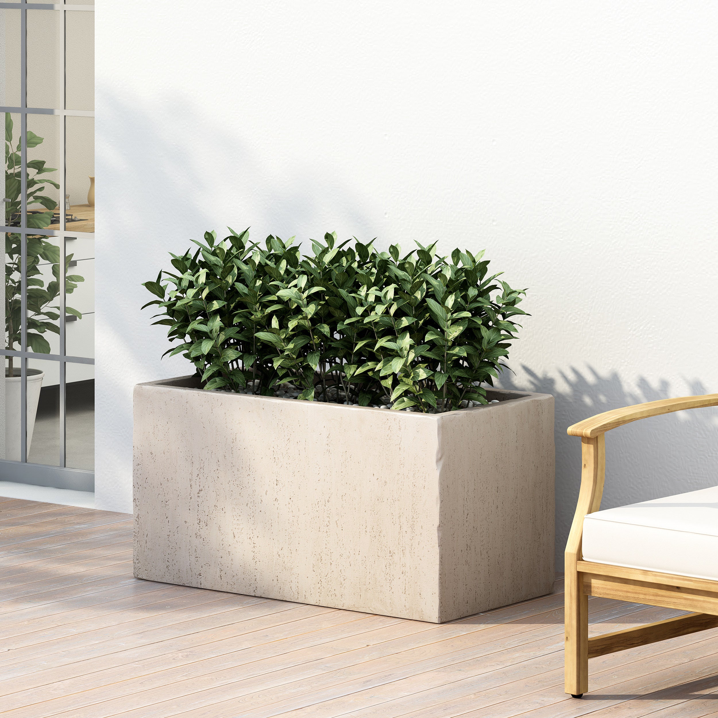 Fardeen Outdoor Modern Cast Stone Rectangular Planter