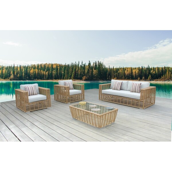 Renava Ko Tao Outdoor Glass and Wicker Coffee Table