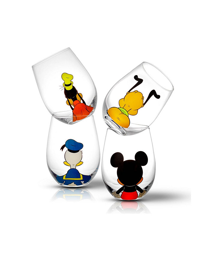 JoyJolt Disney Mickey Mouse Pals Looking Back Wine Glasses Set of 4