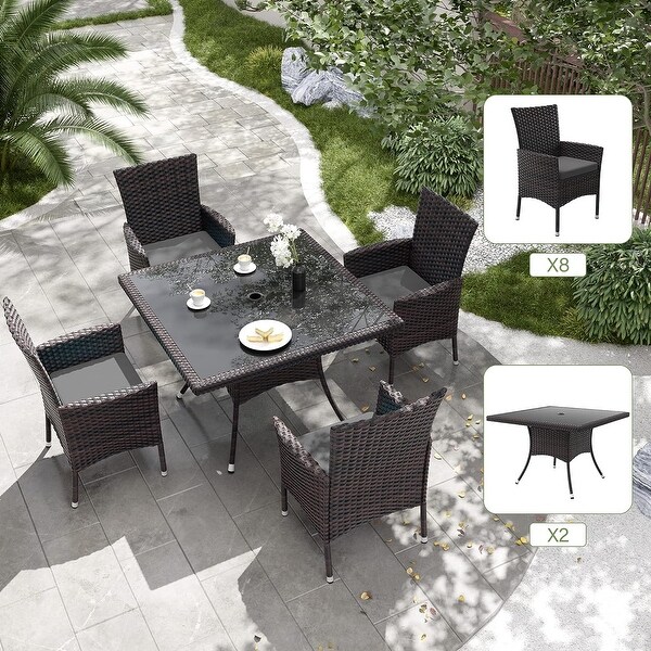 Kullavik Outdoor Dining Set，Rattan Patio Furniture Dining Table and Chairs