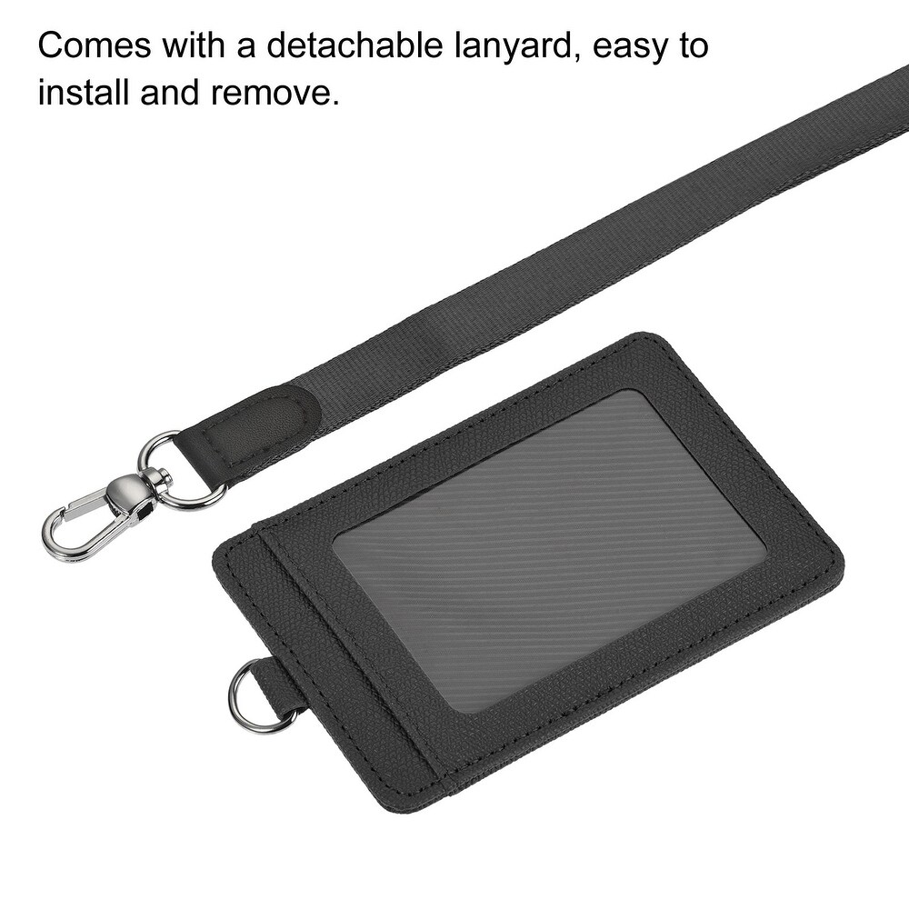 Badge Holder 11cm PU Leather ID Holder W 2 Card Slots and Neck Lanyard