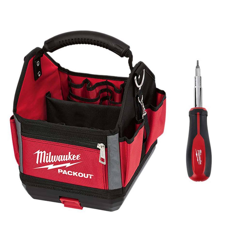 MW 10 in. PACKOUT Tote with 11-in-1 Multi-Tip Screwdriver with Square Drive Bits 48-22-8310-48-22-2761