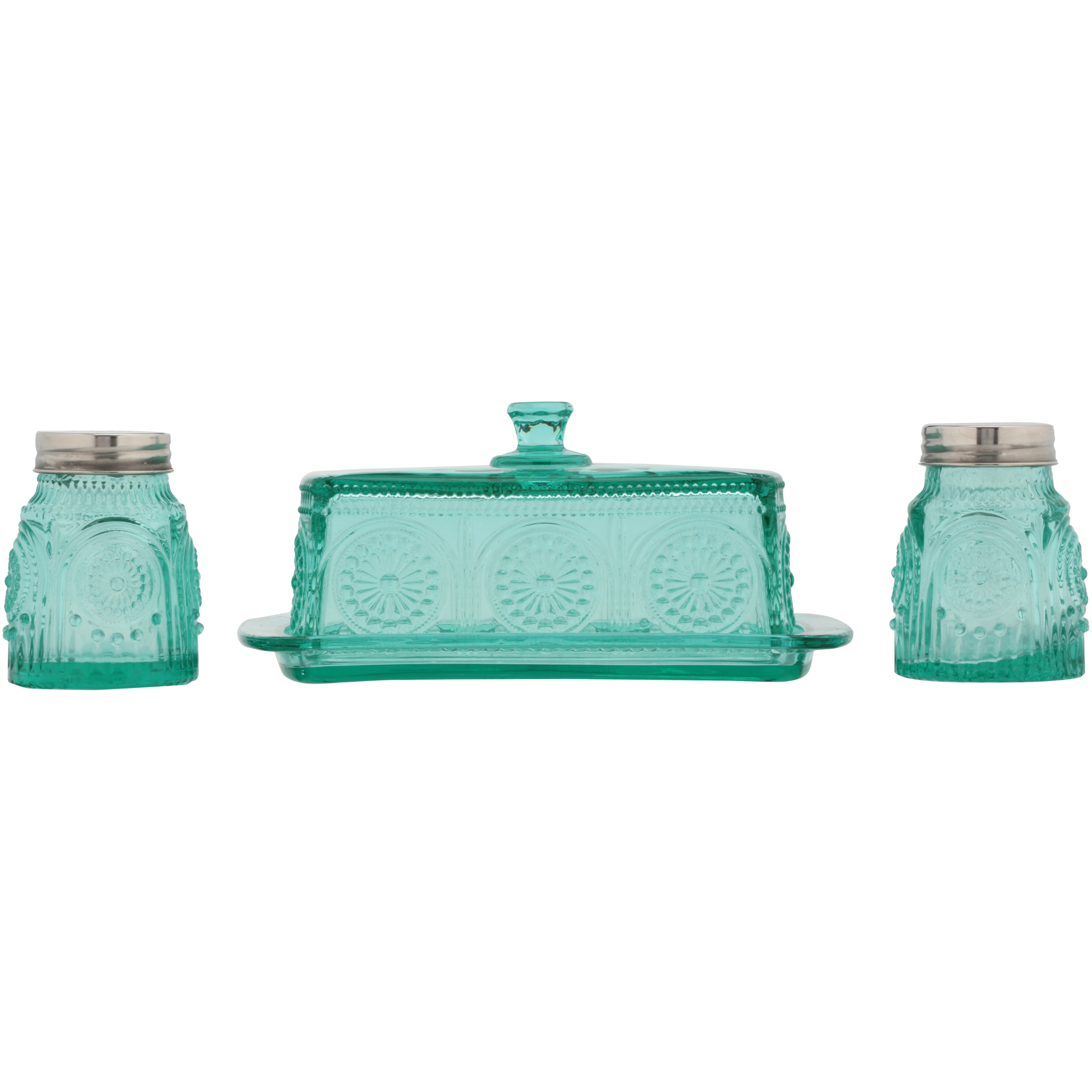 The Pioneer Woman Adeline Glass Butter Dish with Salt And Pepper Shaker Set