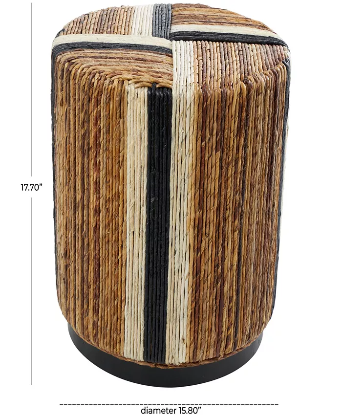 Rosemary Lane 18 Banana Leaf Handmade Linear Wrapped with Cream and Black Stripes Accent Table