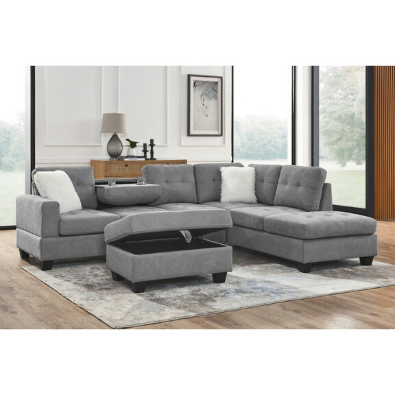107 Fabric Sectional Sofa Couch with Storage Otto...