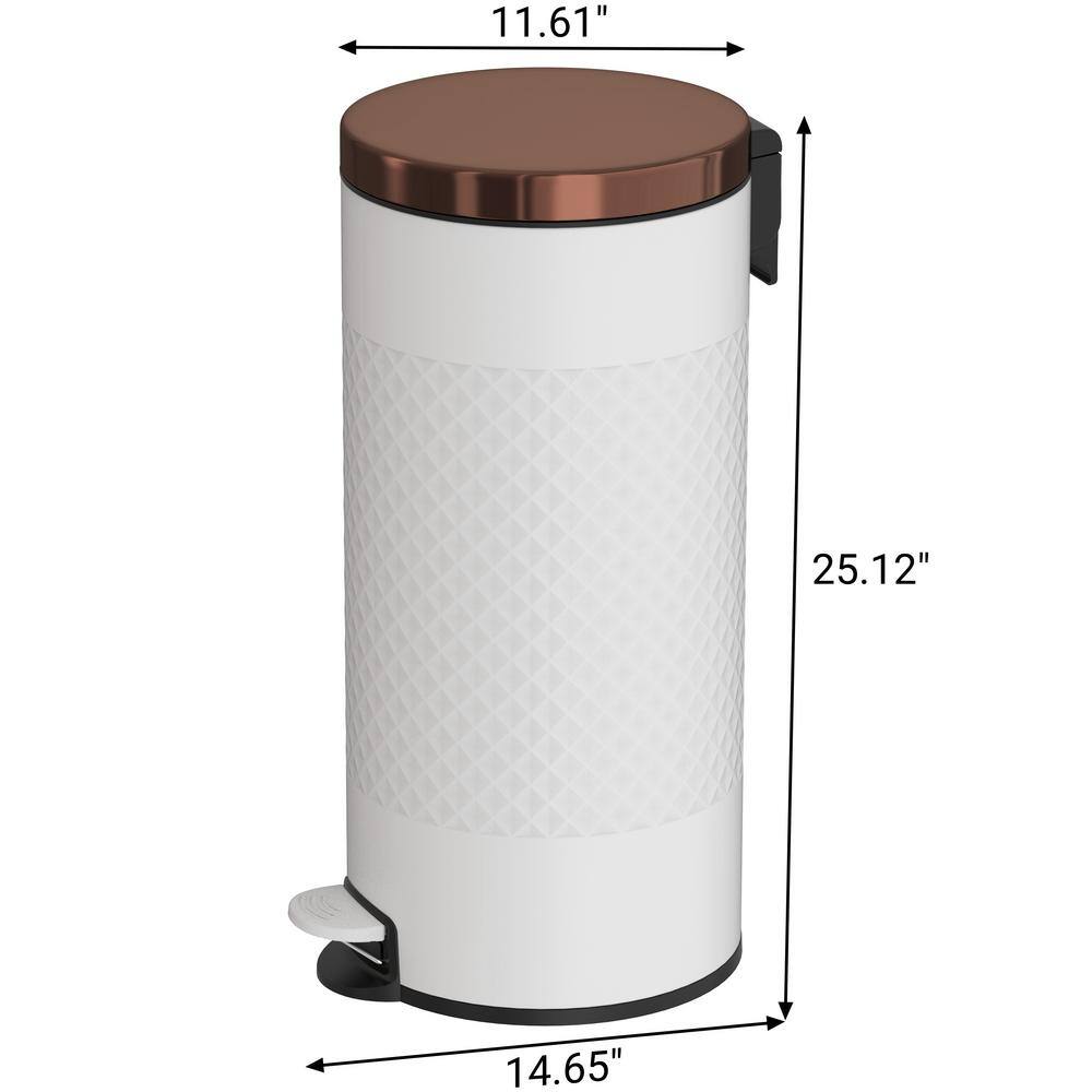 Innovaze 8 Gal.30 l White Metal Round Shape Step-on Trash Can with Diamond body design for Kitchen MGCS-AP2101