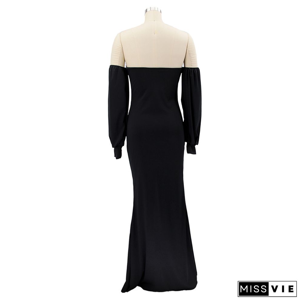 Elegant Off Shoulder Long Sleeve Slit Evening Dress