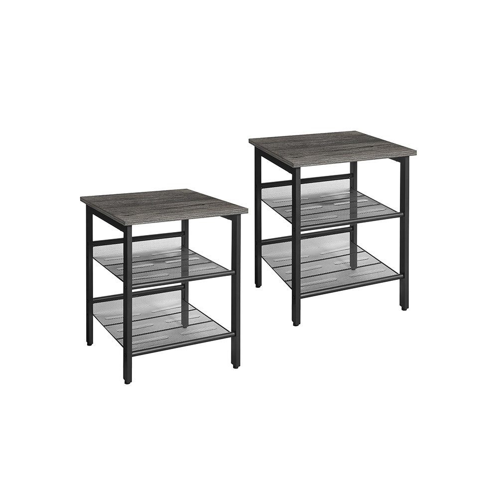 Industrial Nightstand， Set of 2 Side Tables， End Table with Adjustable Mesh Shelves， for Living Room， Bedroom