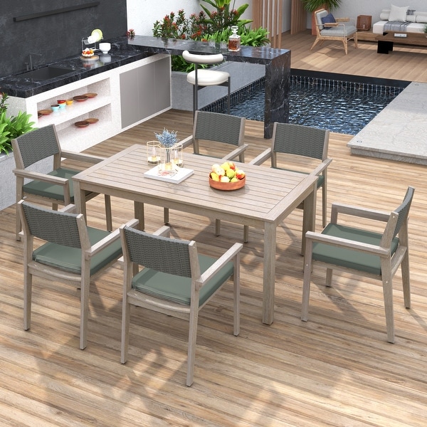 Merax Patio Rattan Dining Table and Chairs for 6 People